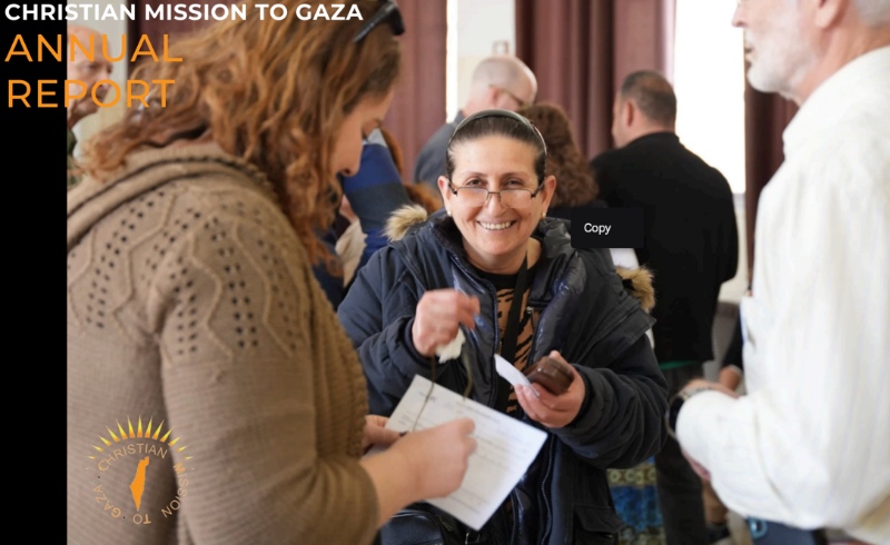 CM2G annual report cover shows a woman smiling at the camera, either side of another woman and a man